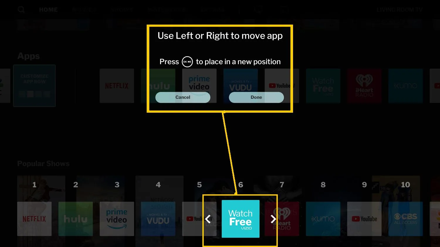 Vizio SmartCast TV  Customize App Row  Moving App Example